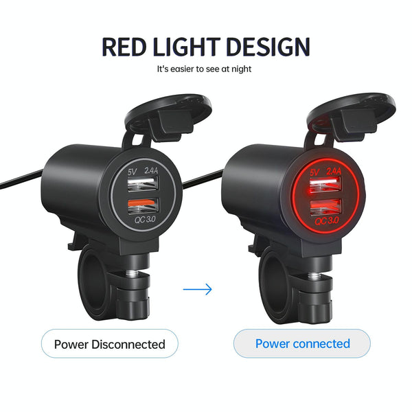 ZH-723F2 Car / Motorcycle QC3.0 Cell Phone Fast Charging Dual USB Car Charger(Red Light)