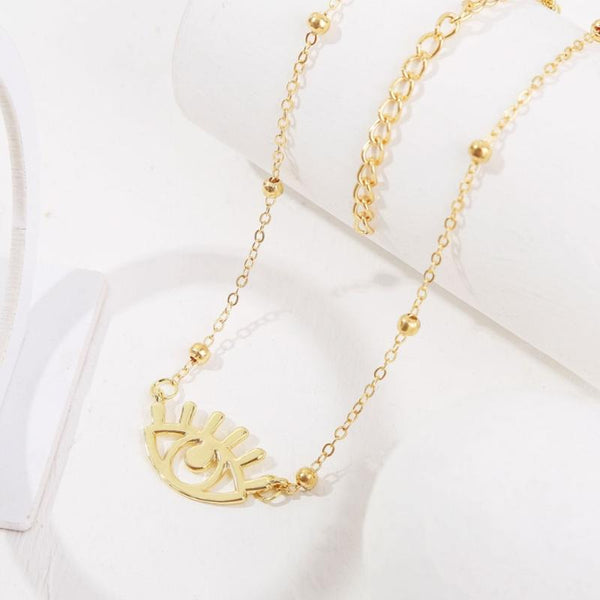 Angel Eyes Pendant Layered Necklace, Model: N2107-22 Big Eyelashes