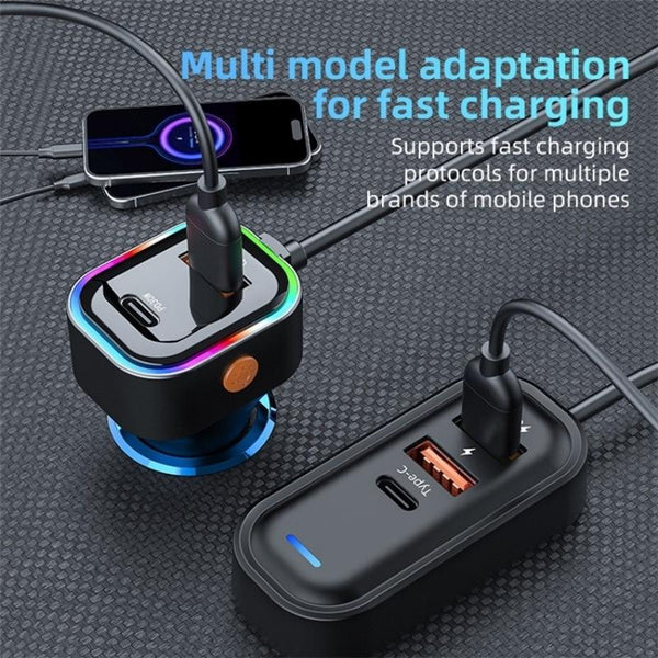 K5 3 USB Fast Charging Car Charger 66W Extension Cord Design 5 Ports Charging Adapter