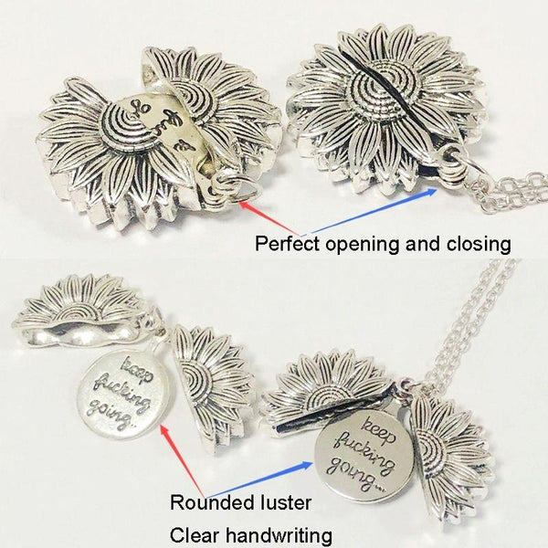 N2003-22 Ancient Gold Necklace Alloy Sunflowers Shape Can Open Double Side Engraving Accessories Pendant