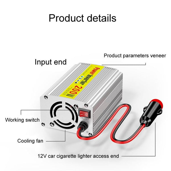 200W Modified Sine Wave Inverter Car Mobile Phone 2.1A Universal Power Supply, Specification: 12 To 110V
