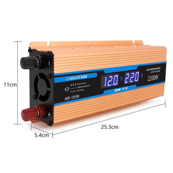 Carmaer Modified Sine Wave 24V to 220V 2200W Car Multi-function Double Digital Display Inverter Household Power Converter