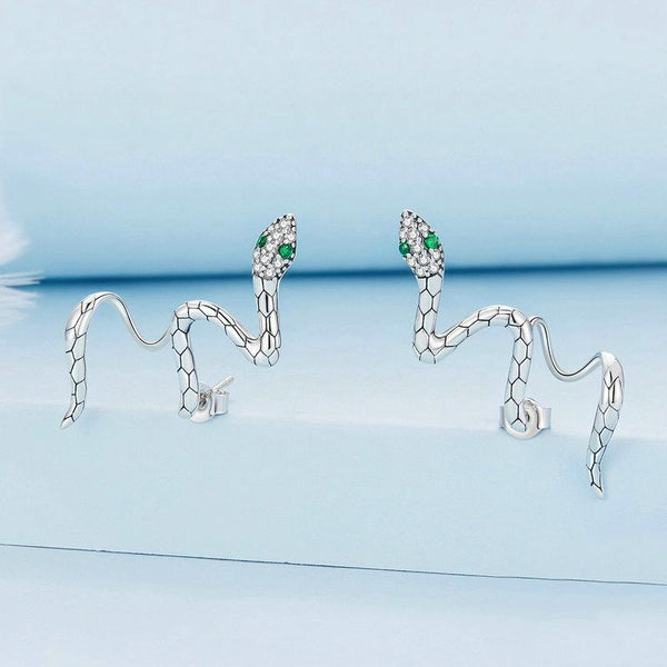BSE763 Sterling Silver S925 Guardian Snake Wrap Zirconia Earrings