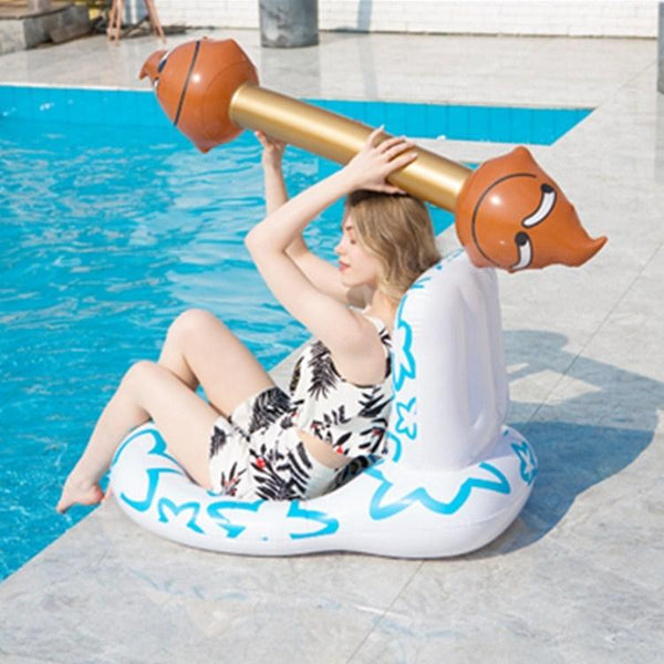 4 in 1 Toilet-shaped Inflatable Floating Row + Poop-shaped Water Inflatable Sports Game Combat Stick Water-to-water Collision Game Inflatable Equipment Set, Size:98 x 60 x 60cm(White)