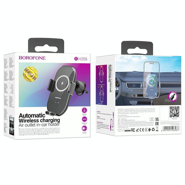 Borofone BH205 Rusher Infrared Wireless Fast Charging Air Outlet Car Holder(Black)