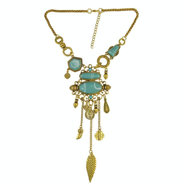 Exaggerated Openwork Pattern With Turquoise Alloy Stones Necklace(Gold)