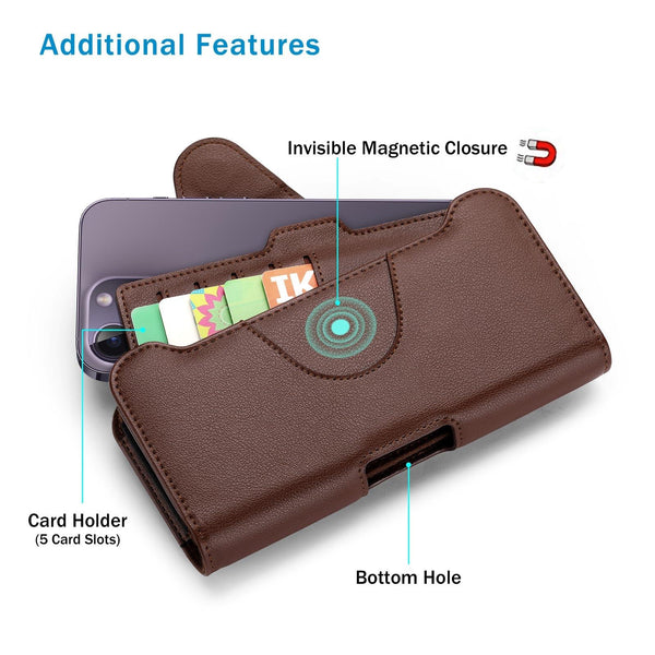 NUOKU 5.5-6.7 Inch Dual Phone Belt Clip Carrying Pouch Litchi Texture Leather Phone Case(Dark Brown)