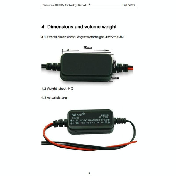 Fulree 12V To 9V 1A Vehicle Power Supply DC Ultra Thin Step-Down Power Converter