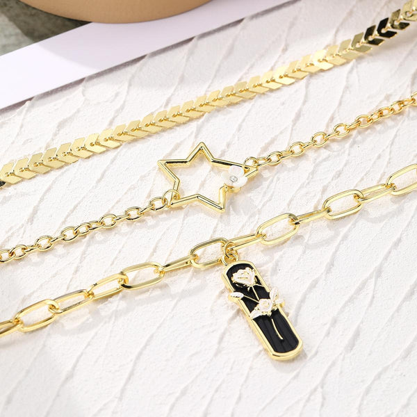 N2209-10 Five-star Three-layer Ladies Metal Temperament Necklace Clavicle Chain