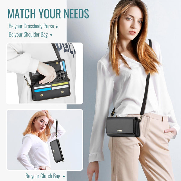 CaseMe Me30 Multi Functional Diagonal Cross Bag Phone Case(Black)