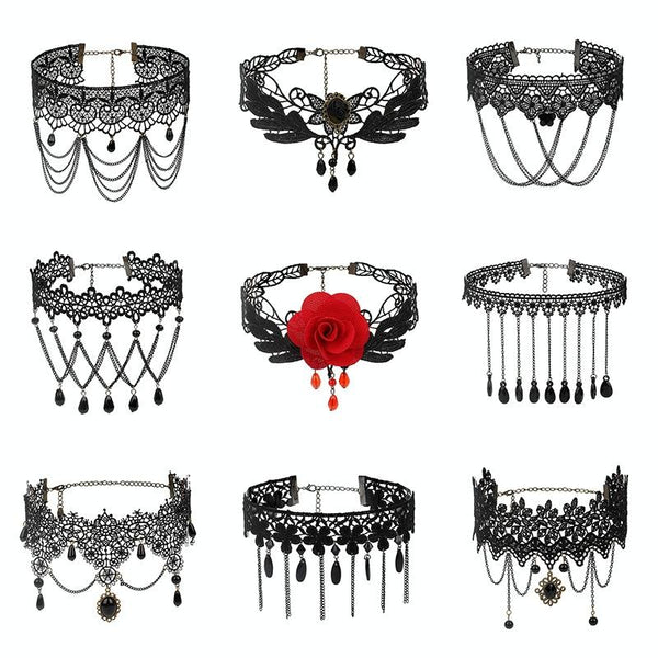 Fringe Lace Gothic Lolita Vintage Necklace,Style: 1556