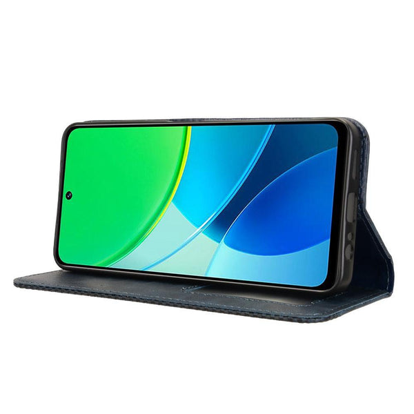 For vivo Y19s 4G Magnetic Buckle Retro Texture Leather Phone Case(Blue)