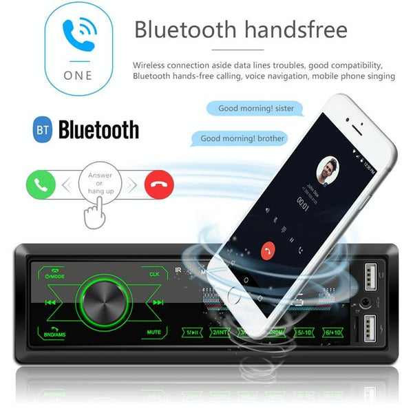 A2818 Car Bluetooth Speakerphone Car MP3 Player Function Touch Double U Disk Colorful Lights Radio, Specification: Standard+16G Memory Card