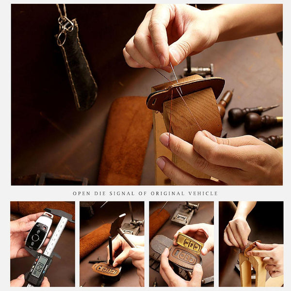 Hallmo Car Cowhide Leather Key Protective Cover Key Case for Old Mercedes-Benz E300L(Brown)