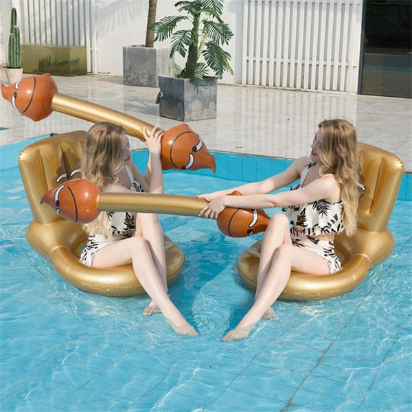 4 in 1 Toilet-shaped Inflatable Floating Row + Poop-shaped Water Inflatable Sports Game Combat Stick Water-to-water Collision Game Inflatable Equipment Set, Size:98 x 60 x 60cm(Gold)