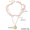 Boho Colorful Broken Natural Stone Necklace, Model: N2107-4 Pink Stone Double Layer