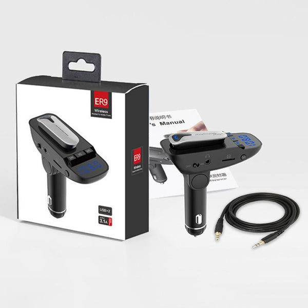 ER9 2 in 1 Hands-Free Calling Car Kit Wireless Bluetooth Headset Dual USB Charger FM Transmitter MP3 Music Player