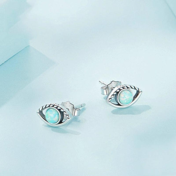 SCE1540 Sterling Silver S925 Opal Hollow Devil Eye Stud Earrings