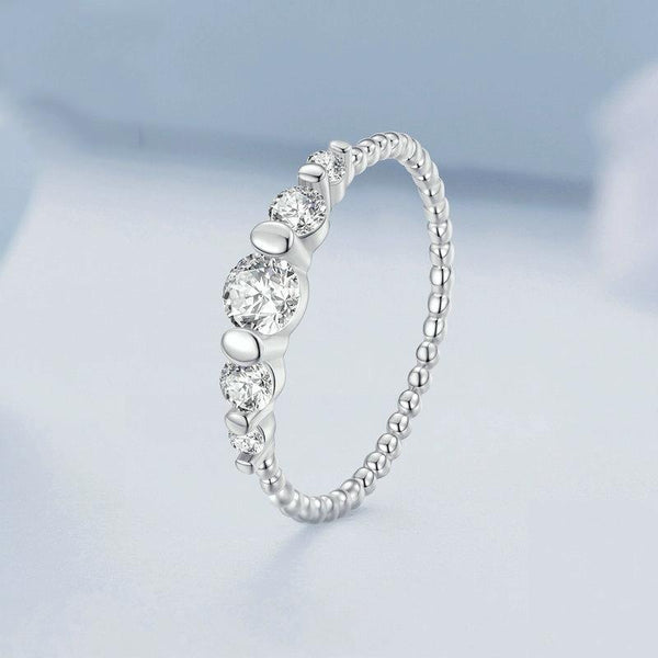BSR344 Sterling Silver S925 White Gold Plated Bead Arrangement Zircon Ring(No.6)