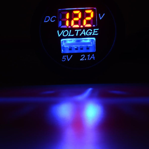 Universal Car Single Port USB Charger Power Outlet Adapter 2.1A 5V IP66 with LED Digital Voltmeter + 60cm Cable(Red Light)