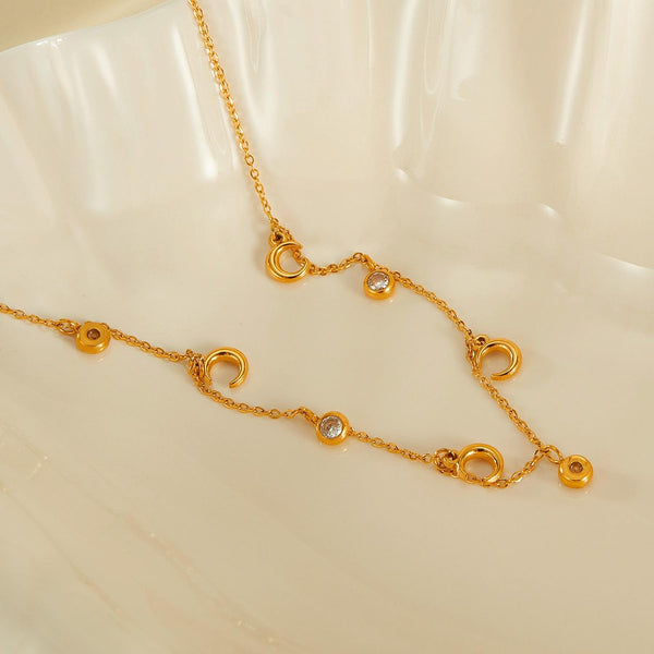 OPK GX2408 Simple Stainless Steel Moon Pendant With Zirconia Collarbone Chain
