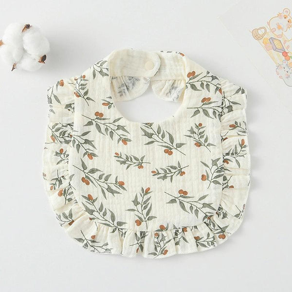 Baby Feeding Bib Ruffle Infants Saliva Towel Soft Cotton Burp Cloth, Style: Leaf Fruit