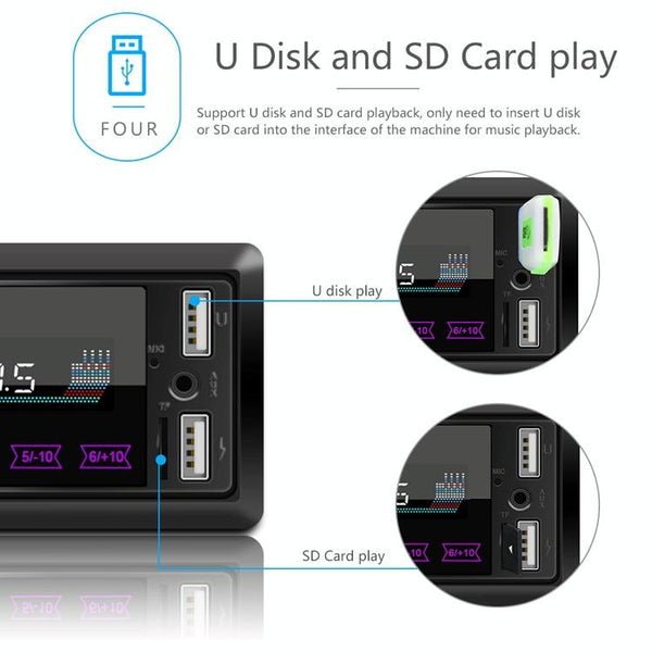 A2818 Car Bluetooth Speakerphone Car MP3 Player Function Touch Double U Disk Colorful Lights Radio, Specification: Standard+16G Memory Card