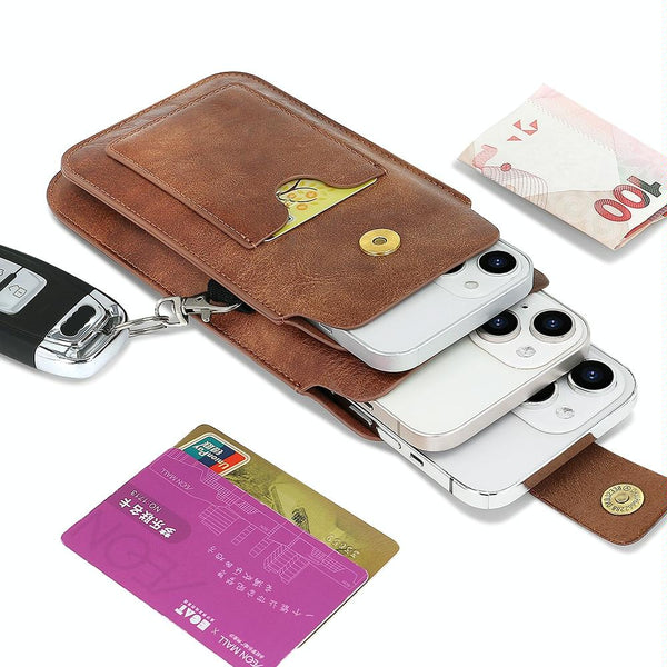 6.5-7.2 inch Universal Retro Magnetic Buckle Double Layer Phone Waist Bag(Black)