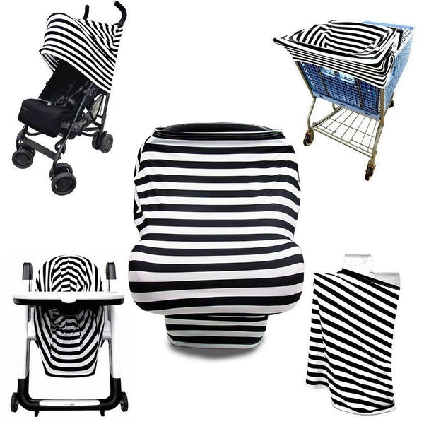 Multifunctional Enlarged Stroller Windshield Breastfeeding Towel Baby Seat Cover(Black and White Grid)