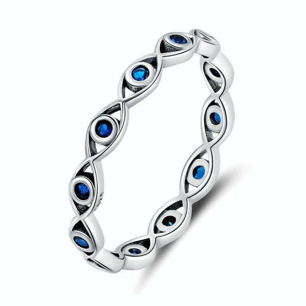 Zircon Lucky Eye Sterling Silver S925 Ring, Size: No.6(Oxidized Silver)
