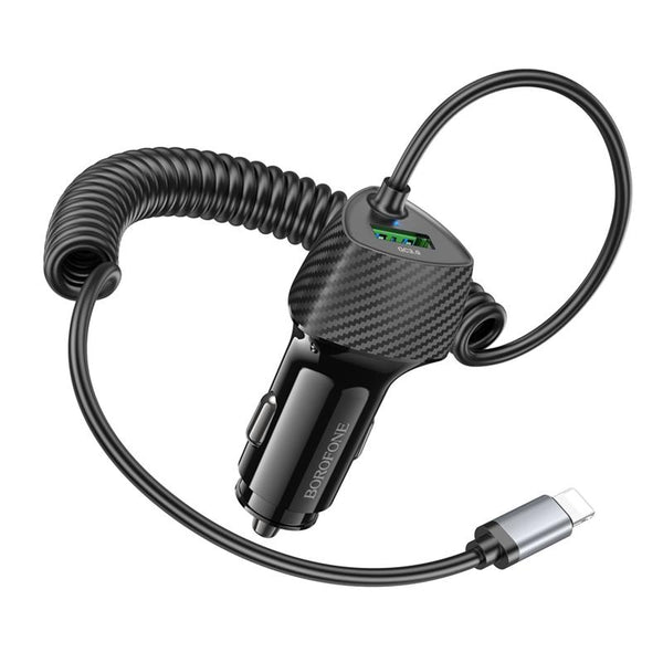 BOROFONE BZ31E Solid PD30W 8 Pin Cable + QC3.0 USB Port Car Charger(Black)