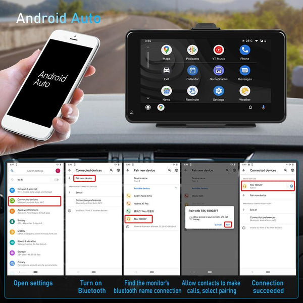 A3135 7 Inch HD Wired Smart Screen With Wireless CarPlay + Android Auto + Android With With 64G Memory Card