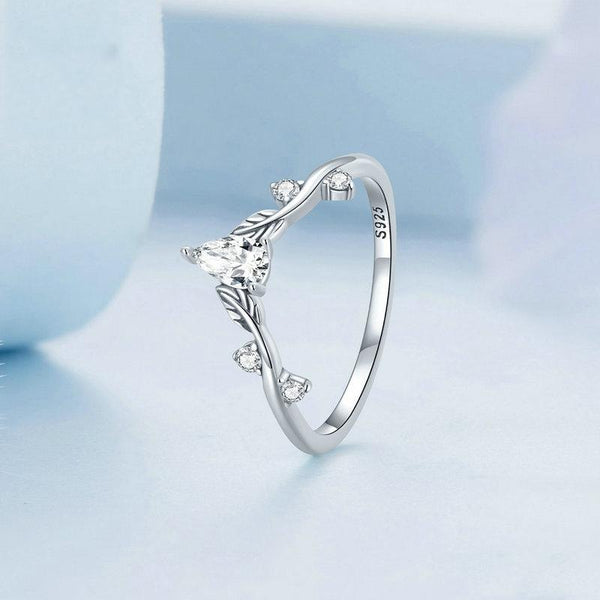 BSR308 Sterling Silver S925 Teardrop Vine Ring Zirconia Branch Leaf Jewellery(No.8)