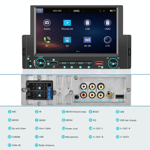 6.2 Inch MP5 Player Single Butt Universal Wired CarPlay Car Monitor, Model: Standard