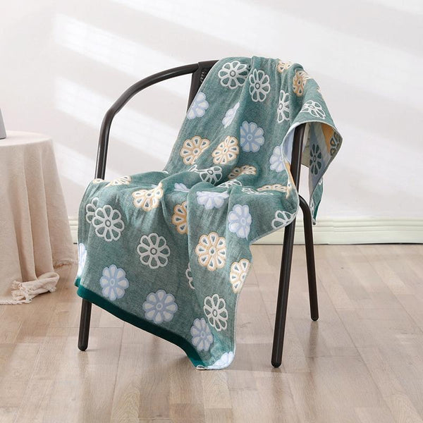 Cotton Bath Towel Soft Comfortable Beach Towel(Little Flower Dark Green)