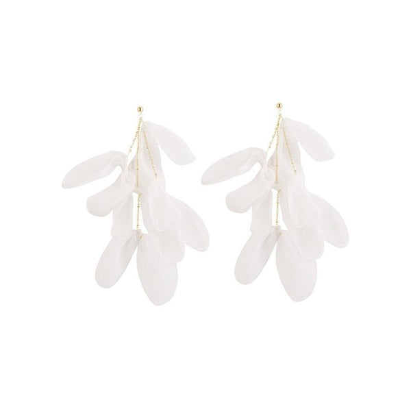 Long Exaggerated Fabric Art Handmade Petal Earrings, Color: E1908-35 White