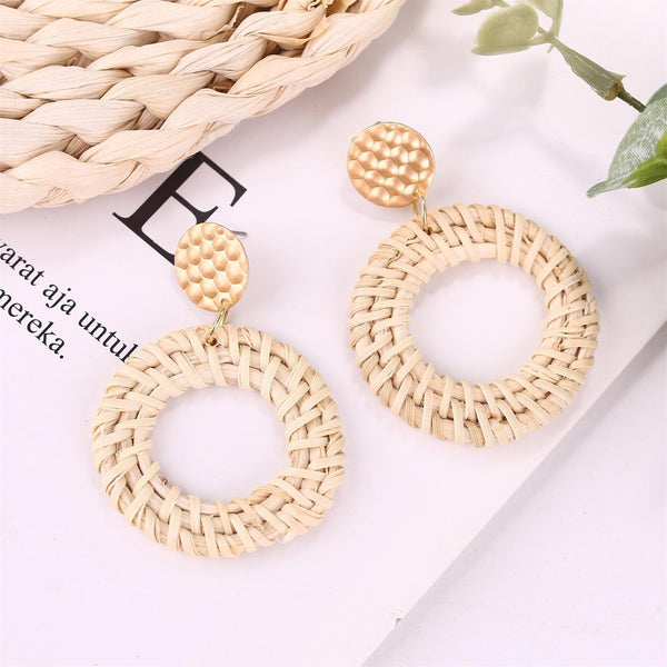 E2002-5 Knock Pattern Circle Bamboo Vine Handmade Woven Earrings Bosomia Style Earrings