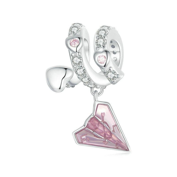 S925 Sterling Silver Platinum Plated Paper Airplane Love Letter Pendant DIY Bead(BSC974)