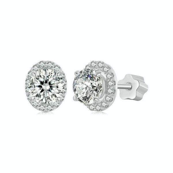 S925 Sterling Silver With White Gold Moissanite Earrings(MSE054)