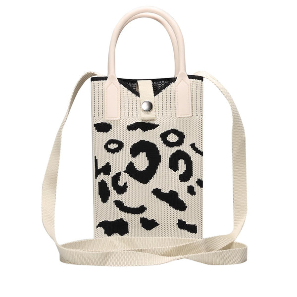 Leopard Print Knitted Mini Crossbody Phone Bag For 6.9 inch and Below Phones(White)