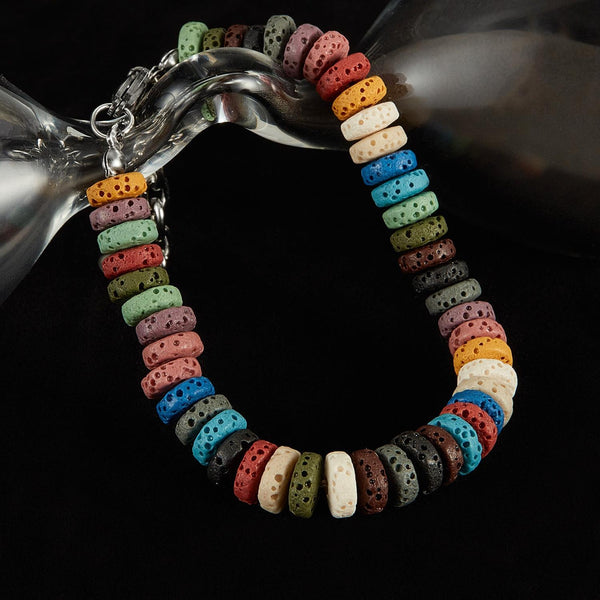 OPK GS1545 Stainless Steel Chain Colorful Volcanic Stone Bracelet