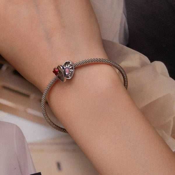 BSC757 Sterling Silver S925 Heart Openable Gift Box Bracelet Beaded
