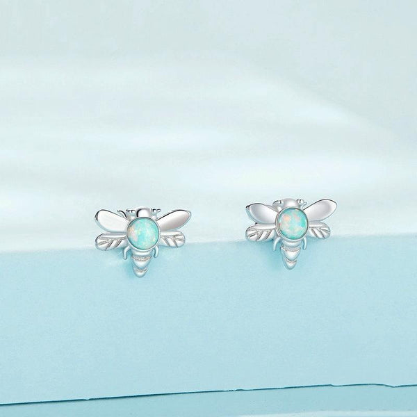 SCE1541 S925 Sterling Silver Plated Plated Opal Bee Stud Earrings