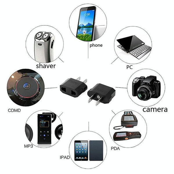 5pcs EU Plug to US Plug Charger Adapter, Travel Power Adaptor with United States Socket Plug(Black)