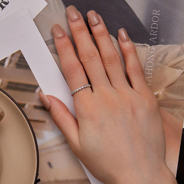 BSR346 Geometric Sterling Silver S925 Small Wreath Zirconium Plated White Gold Ring(No.7)