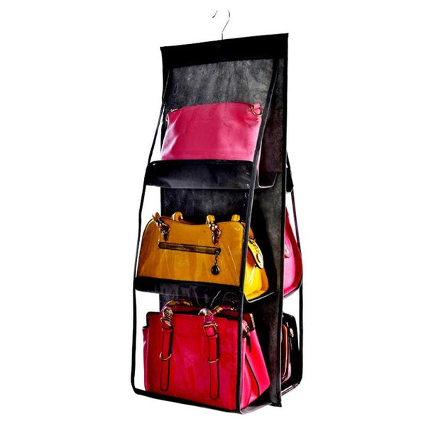 B05005 Double Sided 6 Pocket Hanging Bag Non-woven Fabric Hanging Handbag Organizer(Black)
