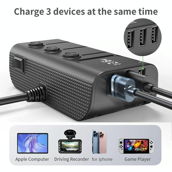 120W Digital Display Cigarette Lighter Car Fast Charging Charger(Black)