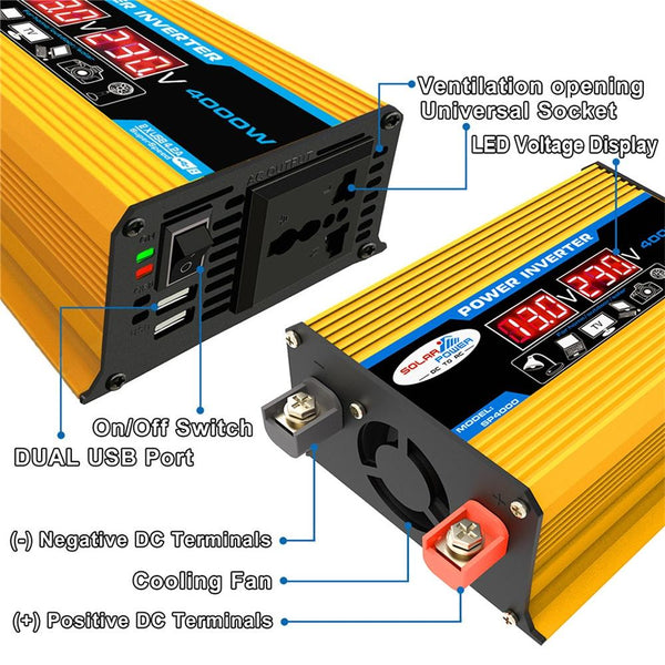 Tang II Generation 12V to 110V 4000W Modified Square Wave Car Power Inverter(Yellow)