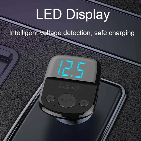 LDNIO C706Q QC3.0+AUTO-ID Car Bluetooth FM Music Digital Display Car Charger with Micro USB Cable