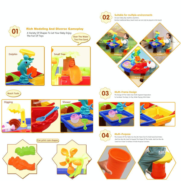 Outdoor Sandy Beach Table Toys Set for Kids(Dolphin and Square Table)